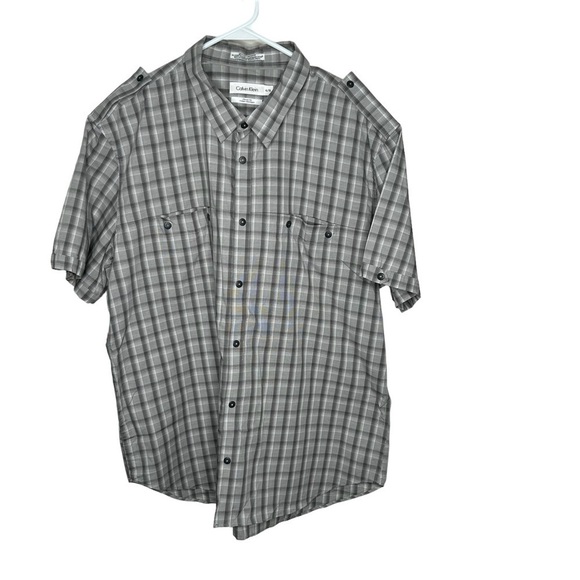 Calvin Klein Men’s Snap Front Plaid Collared Shirt Size XL Gray - Picture 1 of 3